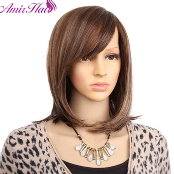 

Amir Hair synthetic wigs Brown Bob wig blonde and Dark brown Natural Straight Short hair Wig Heat Resistant Fiber hair