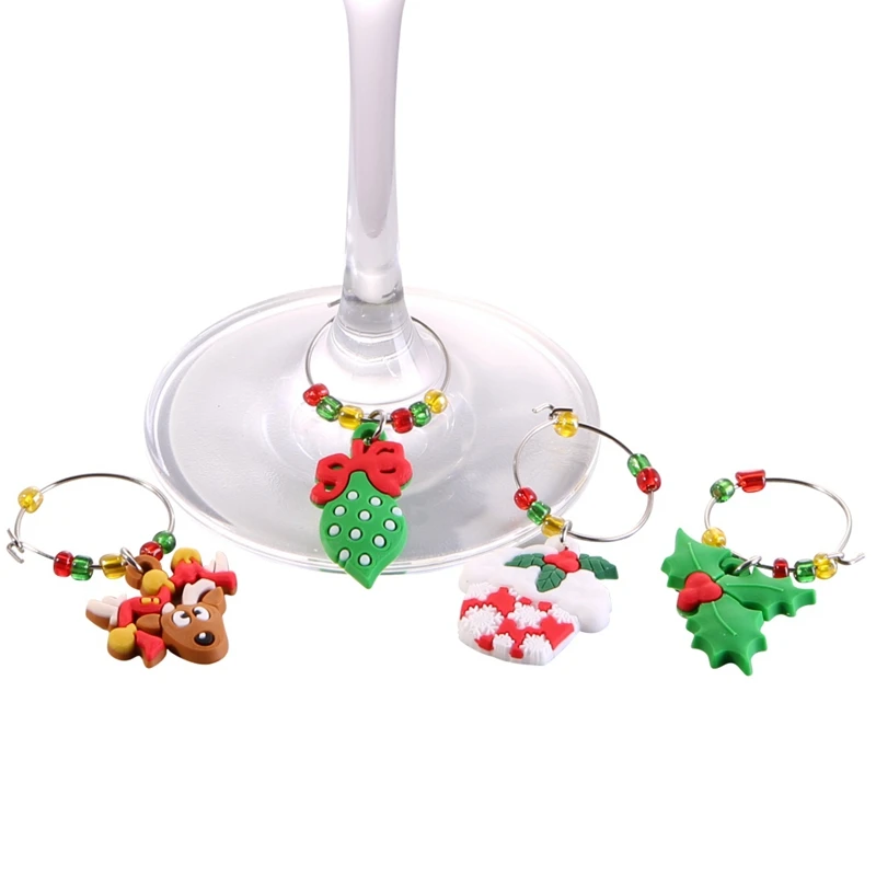 12pcs Christmas Santa Snowman Wine Glass Charms Marker Rings Table Decor DIY