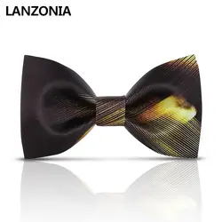Lanzonia мужской деловой галстук-бабочка атласный Черно-Золотой Полосатый Принт Свадебный галстук-бабочка
