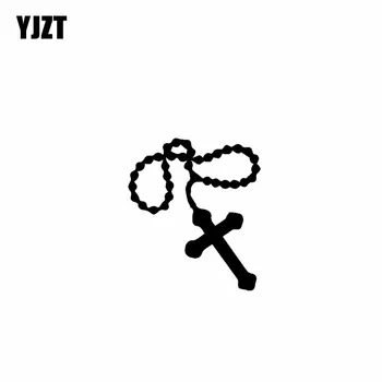 

YJZT 10.6CM*12.7CM Jesua Cross Pearl Necklace Vinyl Car Motorcycle Stickers Decal Black/Silver C13-000287