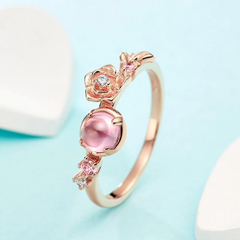LlouLeur, серебро 925 пробы, натуральный розовый кварц, кольца, красота и чудовище, колокольчик, принцесса, розовый кристалл, цветы, кольца для женщин, подарок