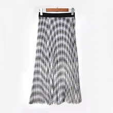 Новая женская длинная юбка осень и зима клетчатая плиссированная женская повседневная юбка