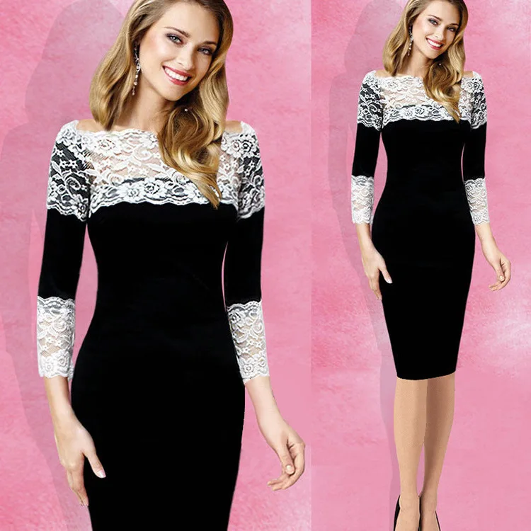 Lace Patchwork Office Dress 2015 Women Formal Wear Bodycon Sexy Pencil
