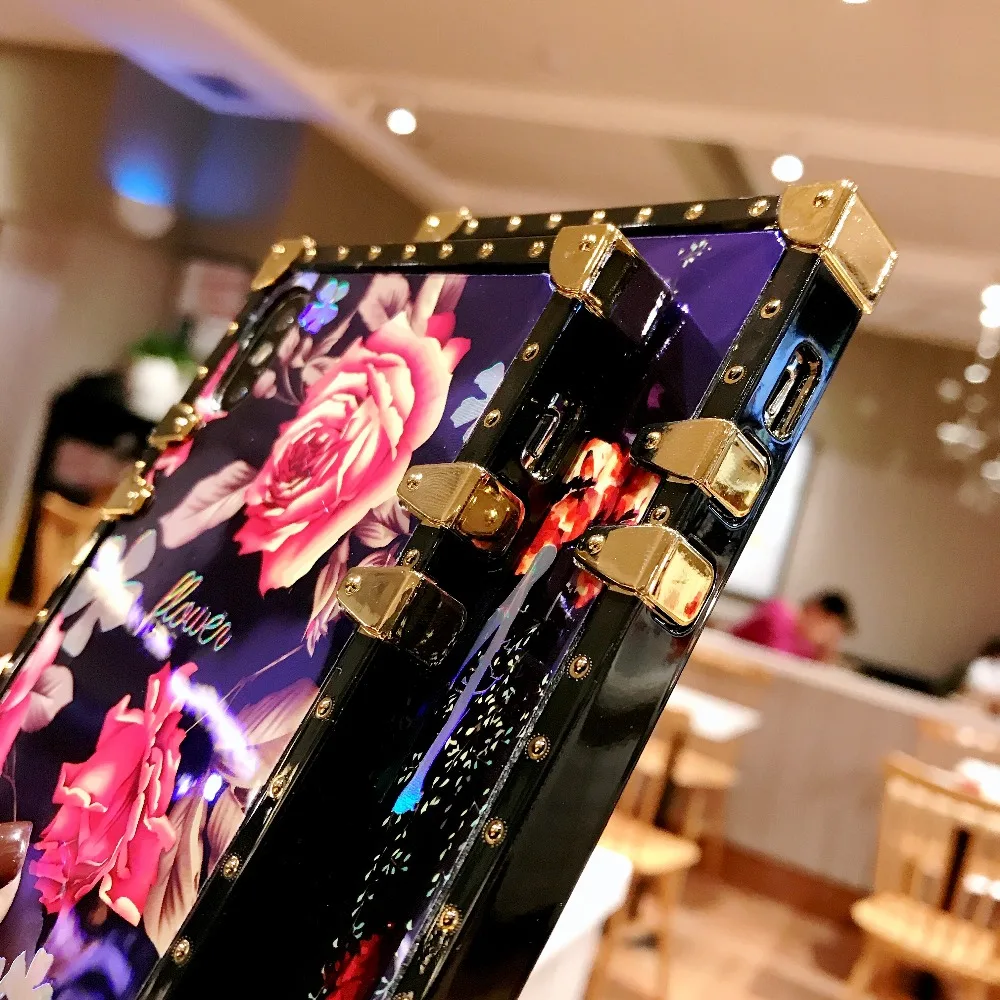 Case For iPhone Xr Xs Max Cover Vintage Rose Flower Blue Ray Soft Metal  (9)