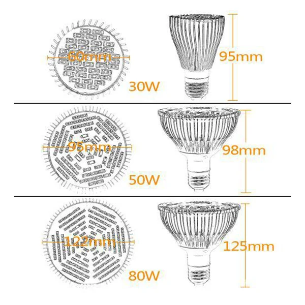 Новые 8/10/30/50/80 W светодиодный завода светать E27 лампа полный спектр для растений гидропонных