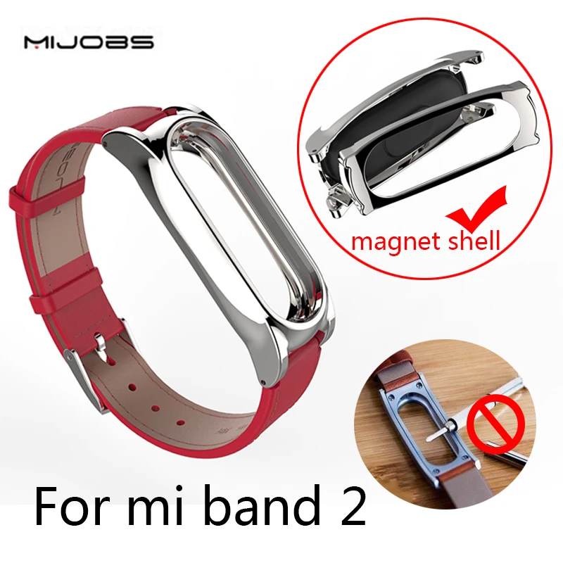 Кожаный ремешок Mijobs для Xiaomi Mi Band 2 ремешки без винтов браслет miband2 Сменные