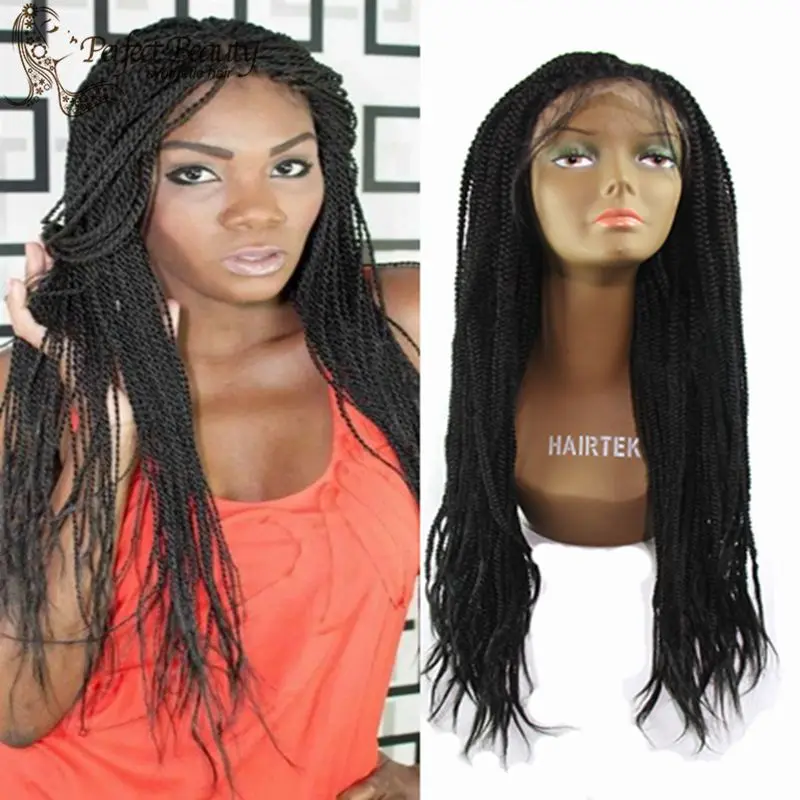 Black Micro Braids Lace Front Wig Synthetic Hair Wig with ...