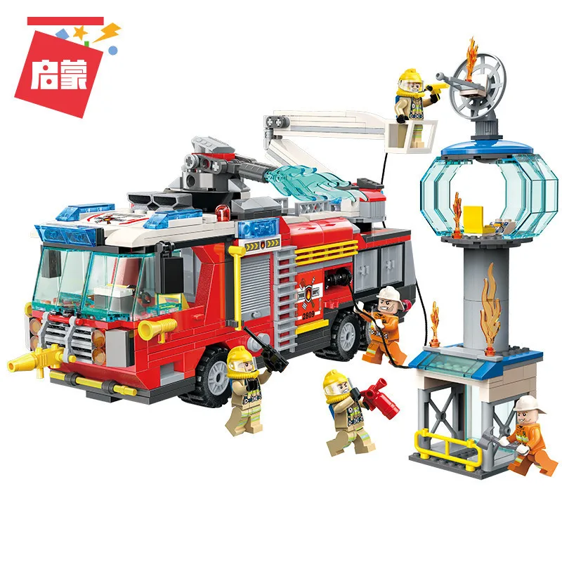 

Enlighten 2809 647pcs Airport Rescue Operation Spray Water Truck Firemen Car Building Block Brick Model Toys Compatible Legoings