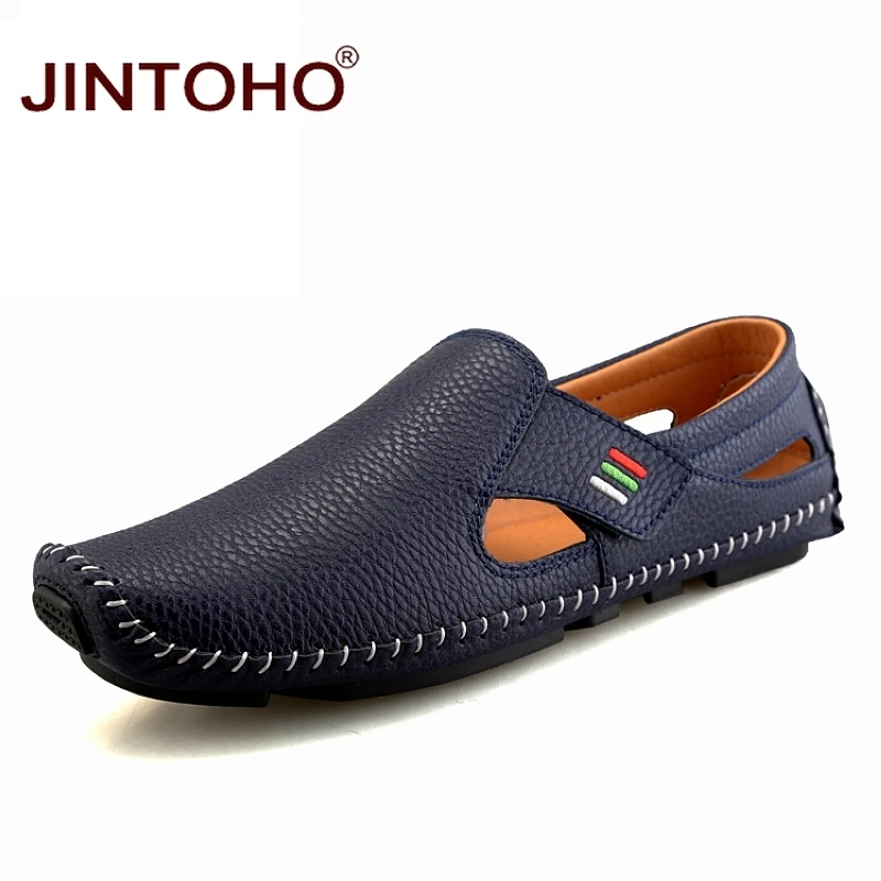 Лето jintoho/мужская повседневная обувь; дышащая мужская обувь; модная мужская обувь для взрослых; брендовая мужская обувь из натуральной кожи; повседневные мужские лоферы - Цвет: blue