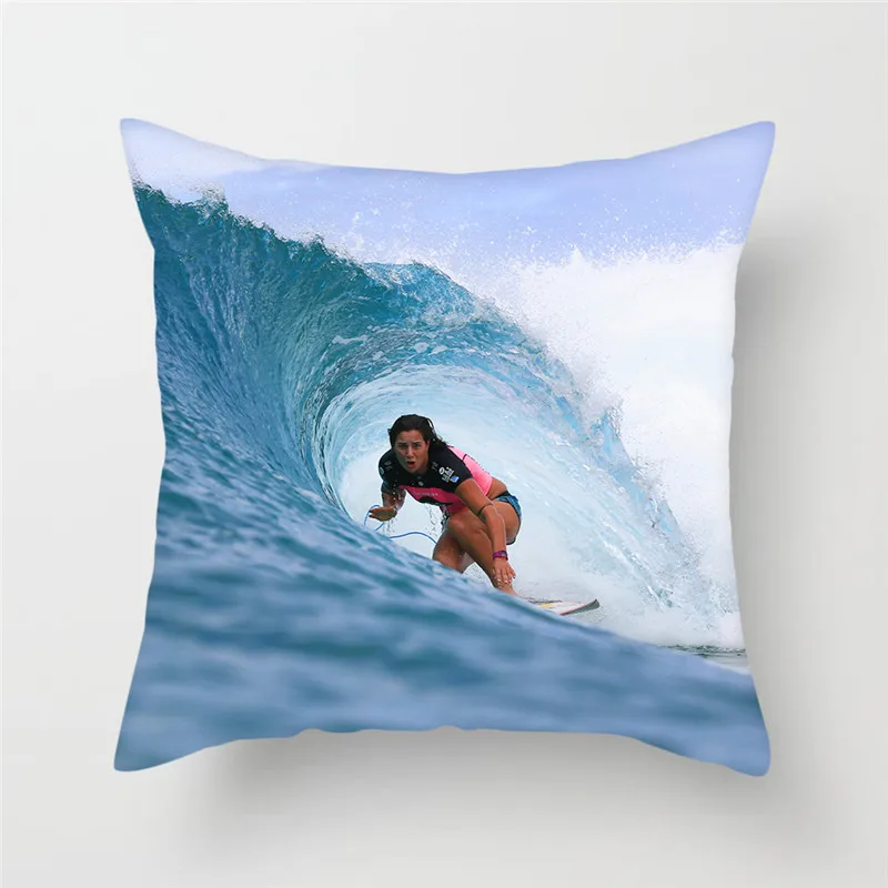 

Fuwatacchi Girl Surfing Pattern Cushion Cover Surfing At Sea Cushion Pillowcases Sofa Seat Car Pillowcase Soft Bed Pillow Case