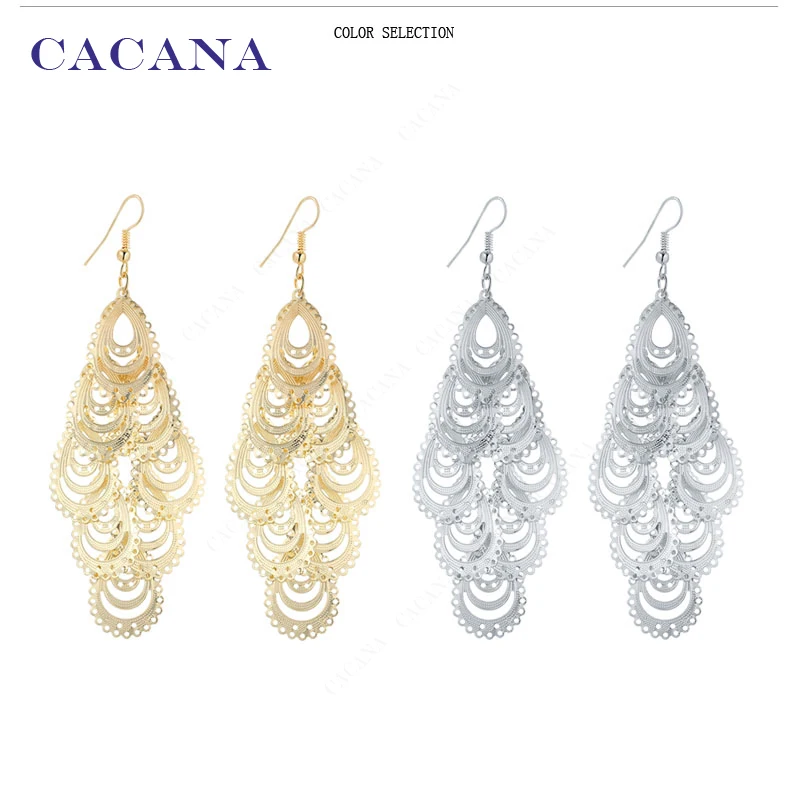 CACANA Dangle Long Earrings For Women Fashion Hollow Top Quality Bijouterie Hot Sale No.A802 A803