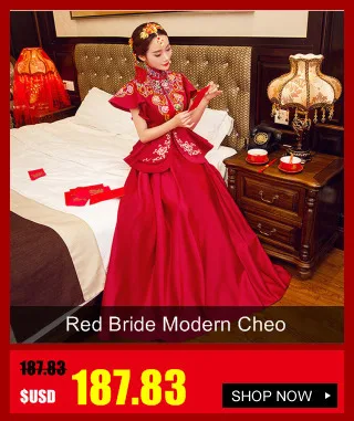 Bordado rojo Qipao chino tradicional boda Vestido Cheongsam винтажный bata 2019 Восточный ropa Китай borla larga vestidos