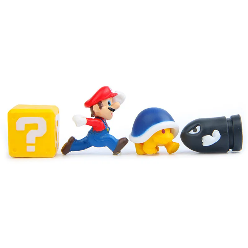 8pcs/set Classic Super Mario Bro Bullet Mushroom Turtle Wall Anime Action Figures Toys Baby Kids Lovely DIY Doll Toys Gifts