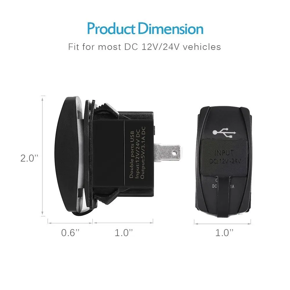 MICTUNING Универсальный Рокер Стиль автомобиля USB зарядное устройство два USB розетки для рокер переключатель панель с синий светодиодный светильник