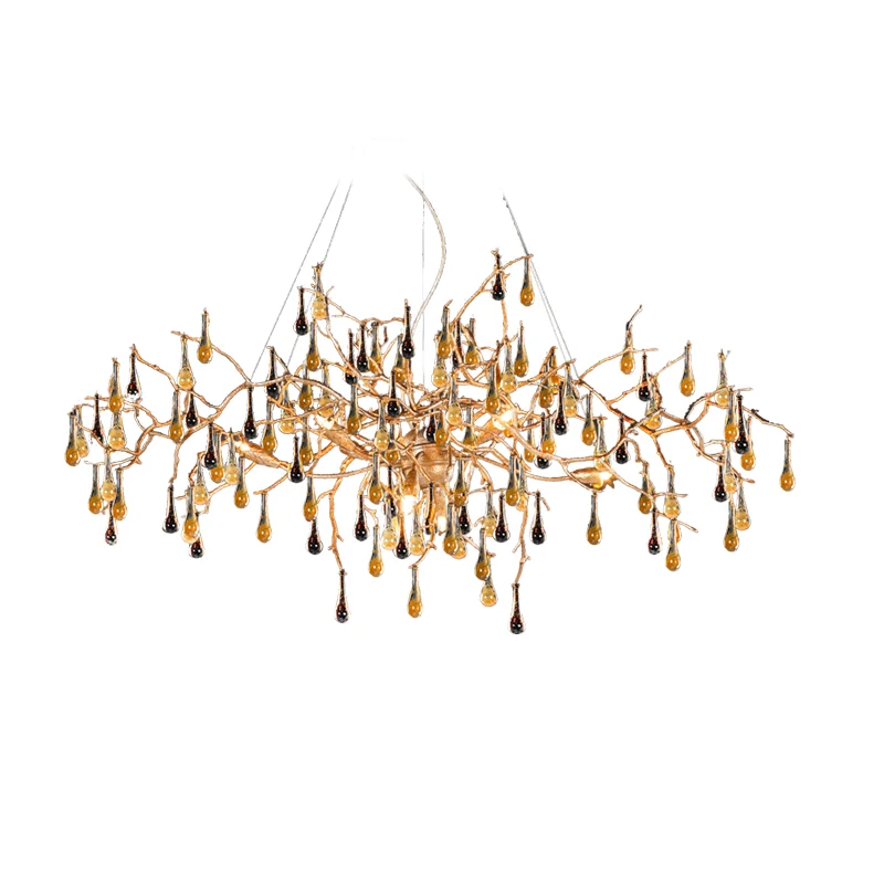 

Phube Lighting Artistic Branches Crystal Chandeliers Light Water Drops Chandelier Light Colored Glazed Copper Chandelier