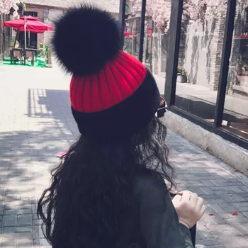 

Winter Hats For Women Girl Beanies Raccoon Fur Pom Poms Wool Hat Beanie Knitted Skullies Fashion Caps Ladies Knit Cap