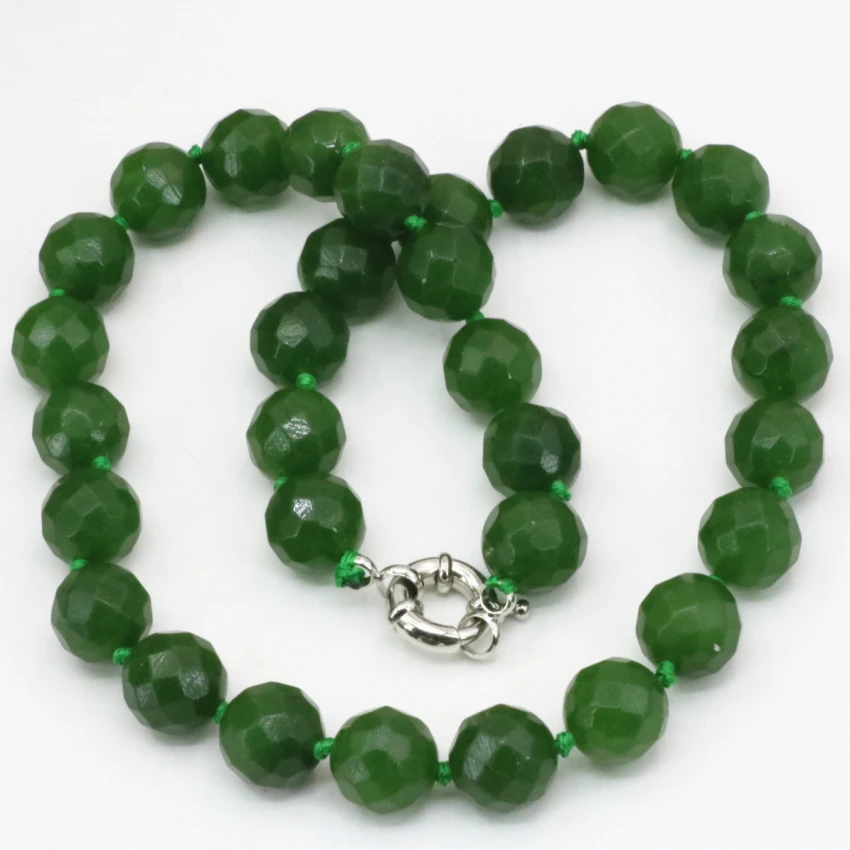 

12mm green natural stone Taiwan jade jasper round faceted beads chain necklace for women choker statement jewelry 18inch B3197