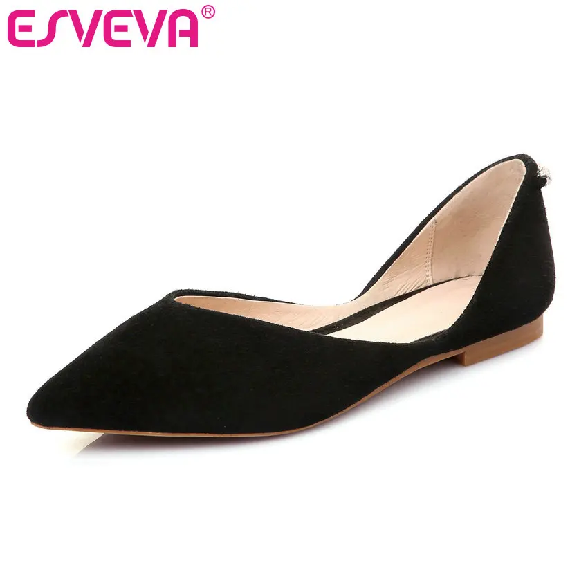 

ESVEVA 2017 Square Low Heel Women Pumps Women Real Leather Wedding Shoes Spring Autumn OL Shoes Two -Piece Women Pump Size 34-43