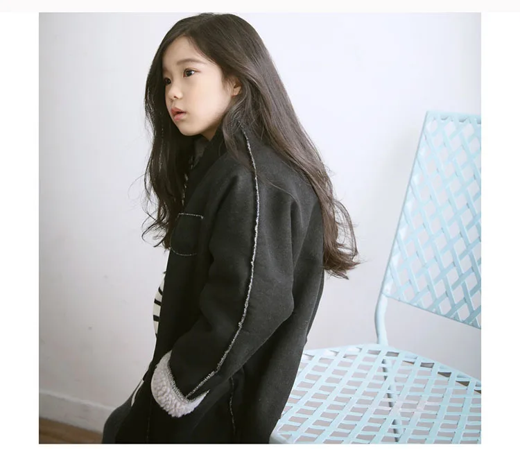 black fleece long girls coats for kids winter 2017 cotton jackets baby big girl tops clothing children mandarin collar coat girl (11)