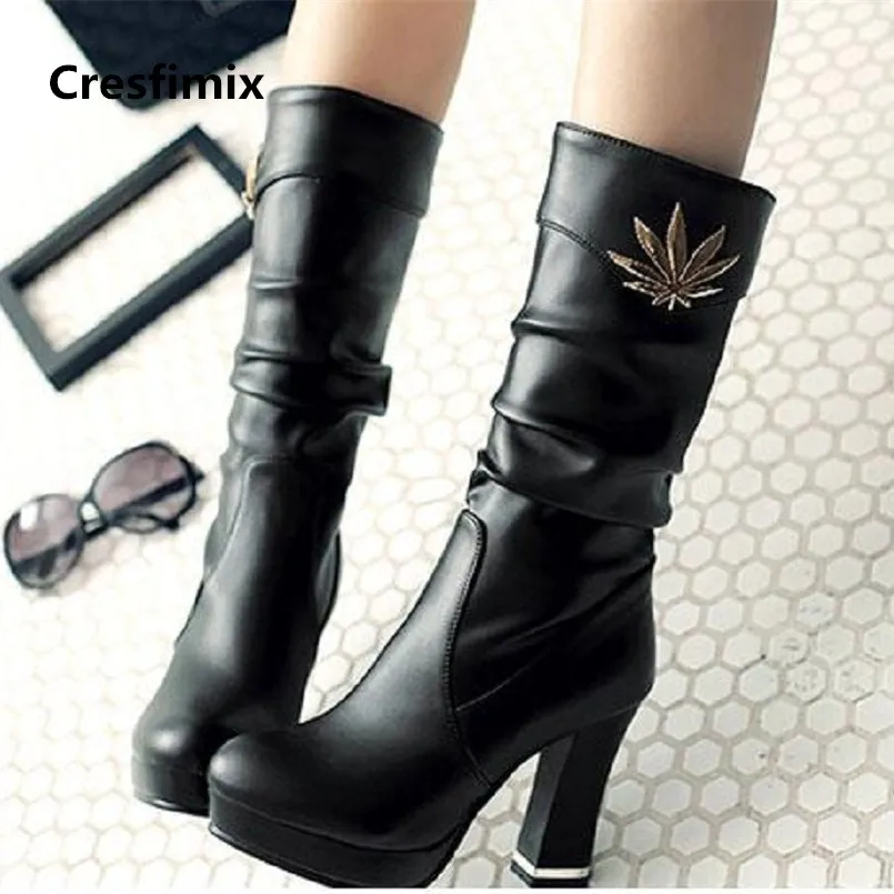 

women casual high quality pu leather street boots female leisure white boots lady high heel autumn & winter boots botas e2316