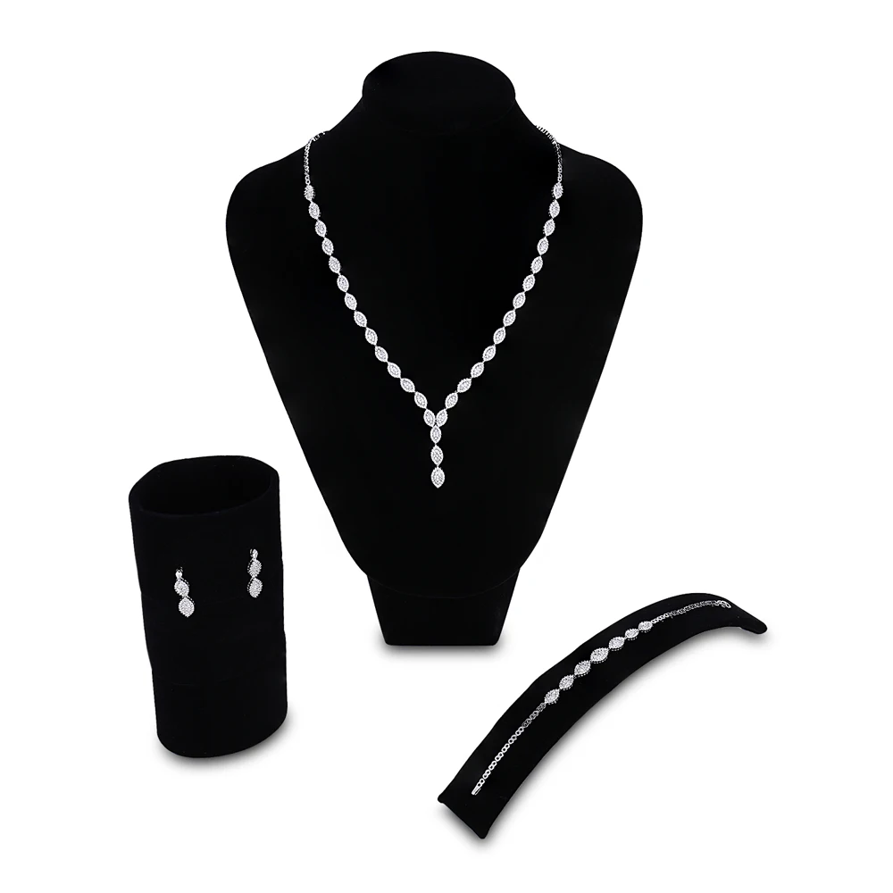 

3 piece Suit Necklace Earrings Bracelet Luxury Bridal Party Jewelry Set For Wedding Banquet Dress Accessories Free Give the Ring