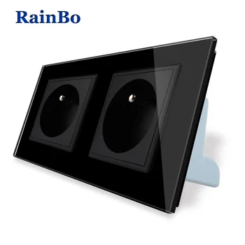 

RainBo NEW-Wall power-Socket Standard-Socket Crystal-Glass-Panel AC 110~250V 16A Wall-Power-Socket A28F8FB