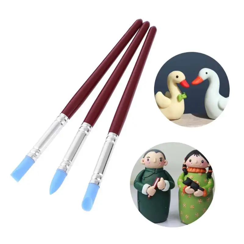 5pcs Nail Art Pen Brushes Soft Silicone Nail Art Craft Pottery Clay Pen Sculpting Polymer Modelling Shaper Nail Art DIY Tools