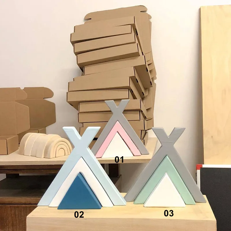 

D INS Nordic Figurines Wooden Tent Mountain Blocks Ornaments Decorative For Nursery Children's Room Decoration Photography Prop