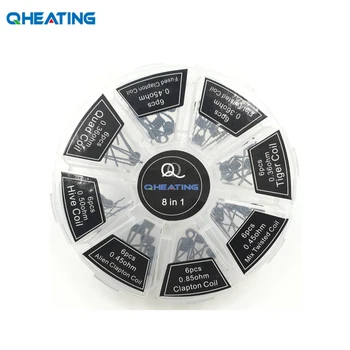 

Qheating 8 In 1 Prebuilt Coil Box Kit Hive track Quad Tiger Fused Clapton Mix twisted Ribbon twist premade wire Diy RDA Atomizer
