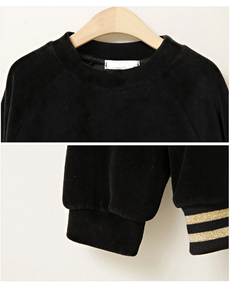 Teenage Clothing For Big Girls Black Velour Long Sleeve Blouse With Fishtail Flare Skirt 2 Pieces Set Velvet Clothes 2018 Autumn (11)