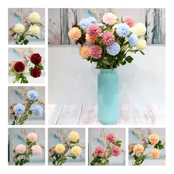 

10Pcs Fake Short Stem Dandelion 25.6" Length Simulation Chrysanthemum Ball for Home Wedding Decorative Artificial Flowers