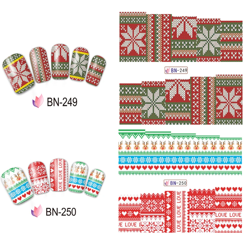 12 видов конструкций рождественские украшения для ногтей, наклейки для рукоделия, переводные наклейки для рукоделия, печать на воде, вязание, маникюр, TRBN241-252