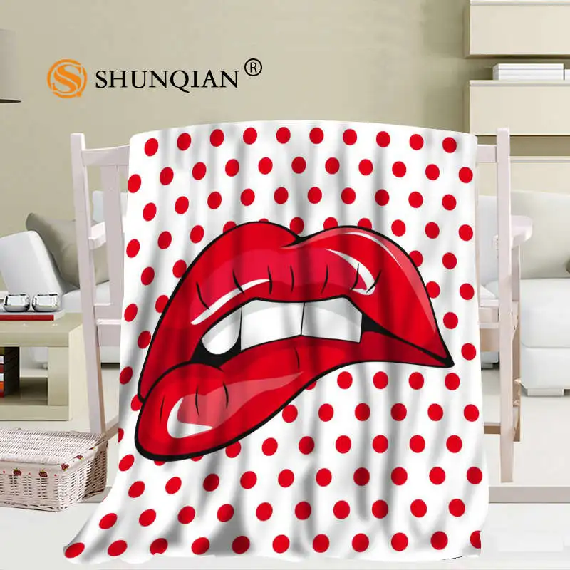 

Custom Pop Art Sexy Lips Coral Blankets Travel Sofa Falafel Blankets Soft Fluffy Warm 56x80inch 50X60inch 40X50inch