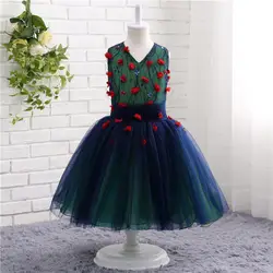 Модные платья темно-синего цвета для девочек с объемным цветком, Vestido de daminha, свадебное платье, платье для мамы и дочки