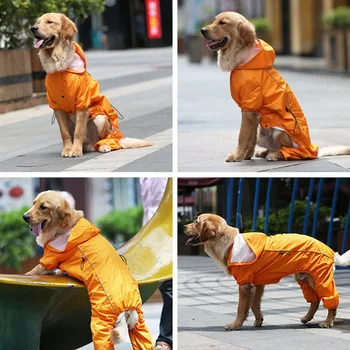 

Waterproof Pet Raincoats Jacket Climbing Rainwear 4-legs Coat With Hat For Medium Large Dogs Blue Orange Green 5 Sizes