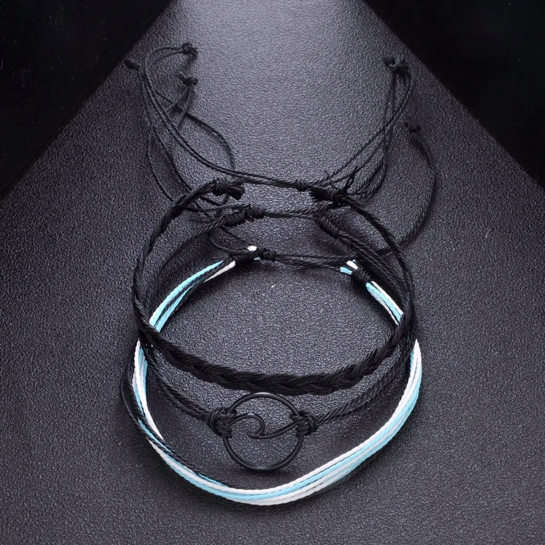 3pcs/set Bohemian Women Wave Bracelets Fashion Weave Rope Chain Set Adjustable Charm Bracelet Bangles Shellhard Boho Jewelry