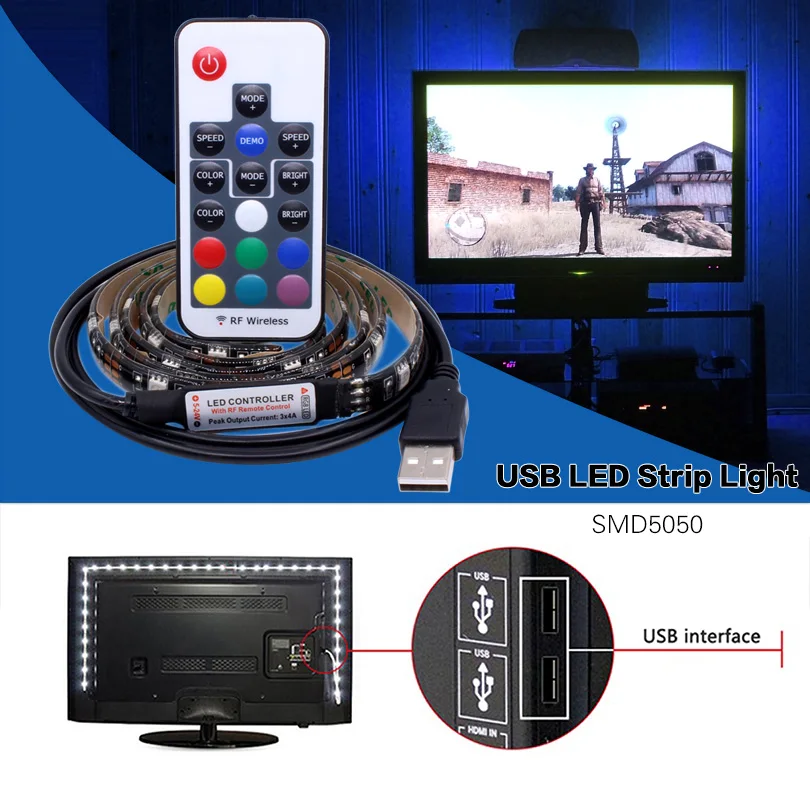 DC5V USB Светодиодная лента 5050 RGB гибкий свет 1 м ТВ фоновое освещение клейкая IP20/IP65