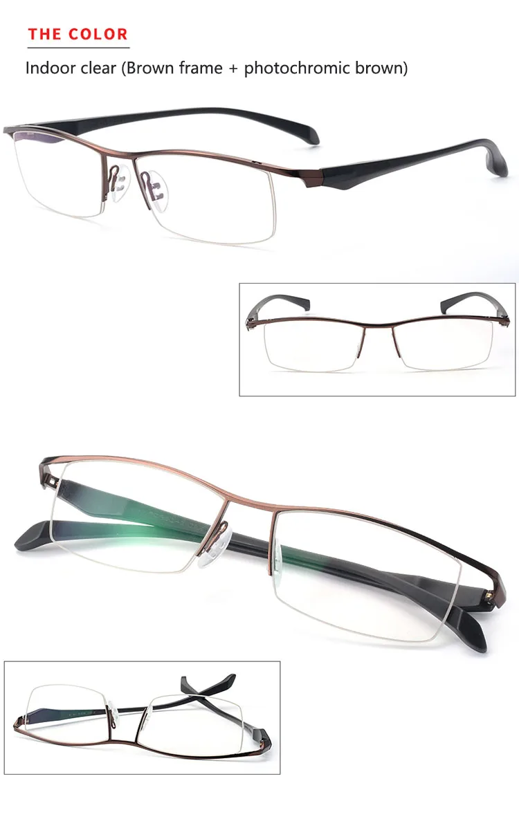BCLEAR, модные фотохромные очки, мужские, бизнес, полуободок, бренд, титановый сплав, близорукость, очки, хамелеон, серый, коричневый
