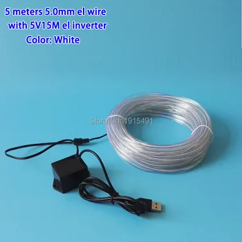 

5Meters 5.0mm White EL Cable Rope Neon Led Strip String Holiday Lighting Blinking Diy Craft,Birthday Hats by DC5V-USB Converter