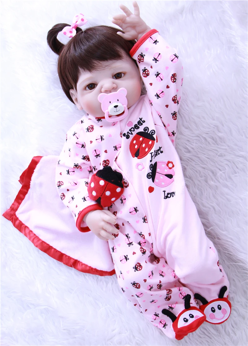 55cm Silicone Reborn Baby Doll Toys Exquisite Princess Dolls With Pink bottle Accessories cute Birthday Gift paly toy