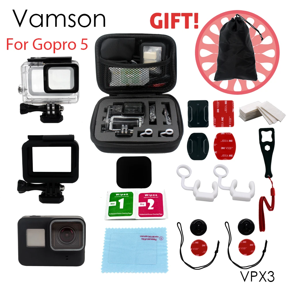 

Vamson for Gopro Accessories Set for Gopro Hero 6 5 Waterproof Protective Case Monopod for Go pro hero 5 Chest Mount tripod VPX3