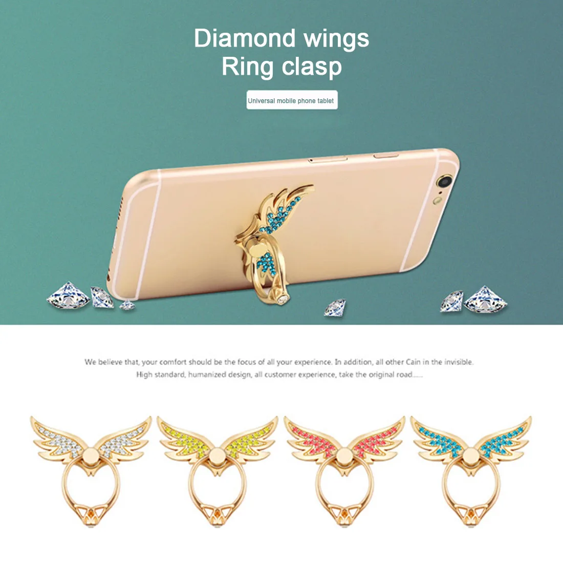 Etmakit Hot Angel Wings Fashion 360 Degree Multi-function Metal Finger Ring Mobile Phone Ring Holder For iPhone Samsung Mobile