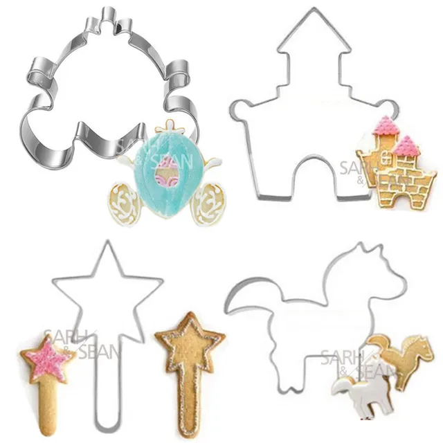 4pcsset metal stainless steel cookie biscuits cutters decorations of princess series castle magic stick