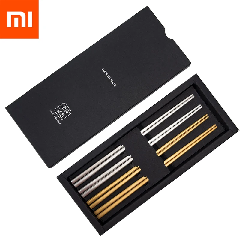 

Xiaomi Mijia Maision Maxx Chopsticks 304 Stainless Steel Chopsticks Chinese Chopsticks Culture for Gift 2 Pcs Gold & 2 Pcs Gold
