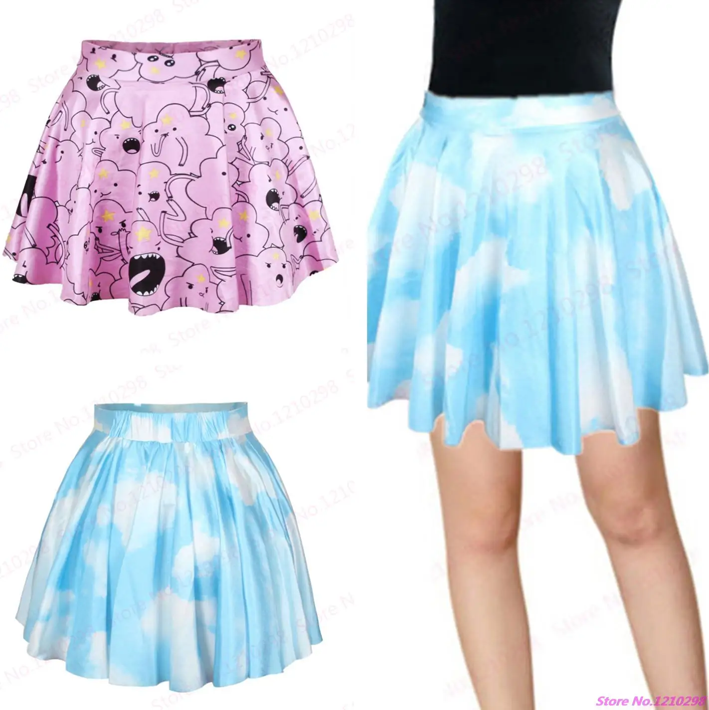 Hot Sale Blue Clouds Sky Mini Skirt 3D Printed Pastel Clouds Women