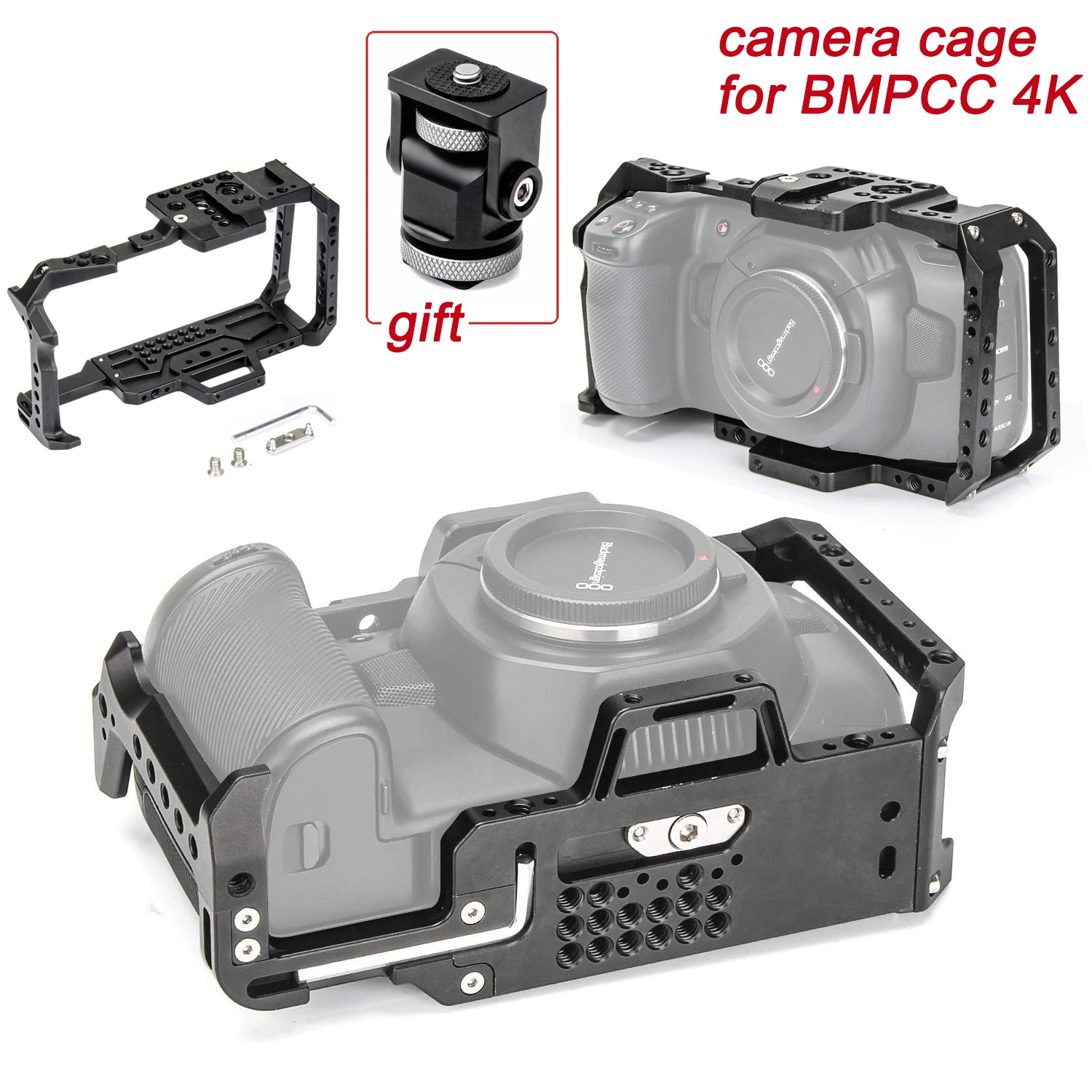 

Camera Cage for BMPCC 4K for Blackmagic Pocket Cinema Camera BMPCC 4K Video Camera Cage with 1/4'' 3/8'' Screw NATO Rail Thread