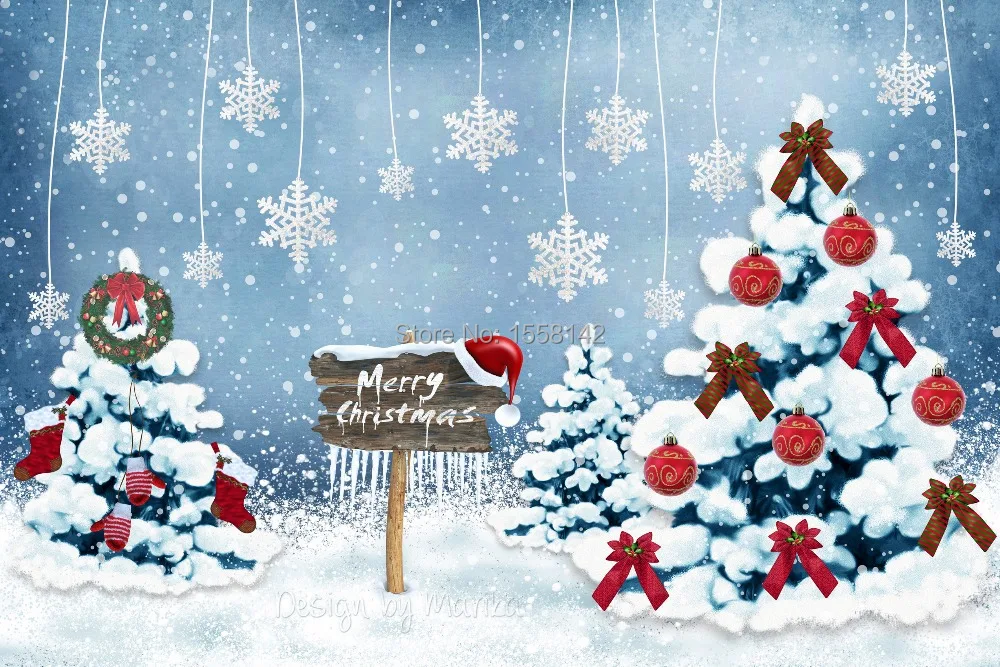Free shipping HD Christmas tree with snowflake background poster silk ...