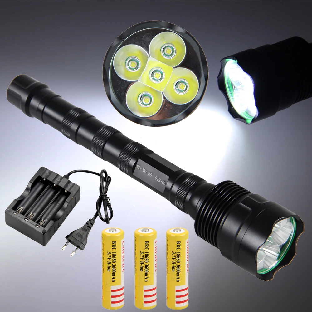 VastFire Tactical 10000LM 5X XML T6 LEDHunting Flashlight Light Torch 3x18650+CH