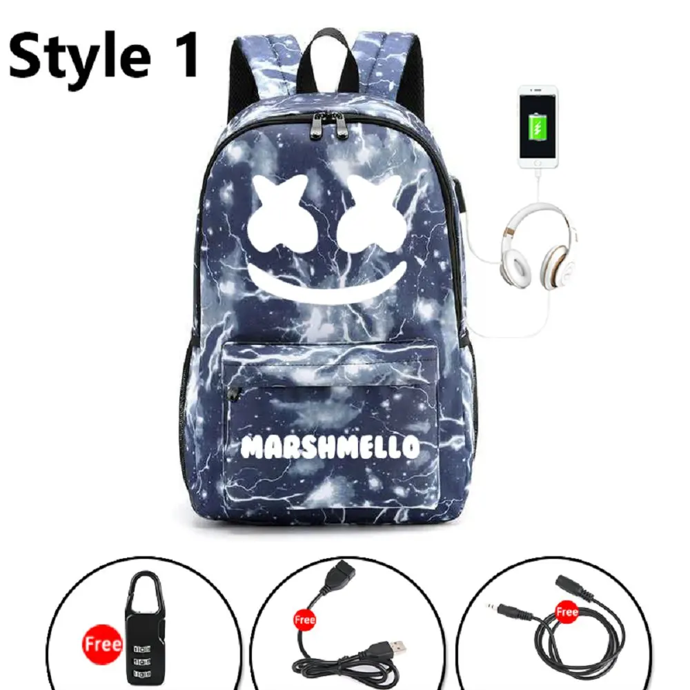 BOZMD DJ Marshmello Backpack For School Boys Girls Student School Bag Anti-theft Usb Men Luminous Backpack Anti-thft Usb Bag - Цвет: CG5281