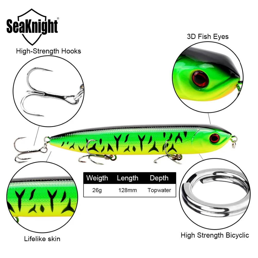 SeaKnight SK026 1 шт. плавающая приманка для рыбалки карандаш 26 г 128 мм Жесткая наживка z-типа для плавания 3D глаза 3 шт. крючок воблеры искусственная наживка